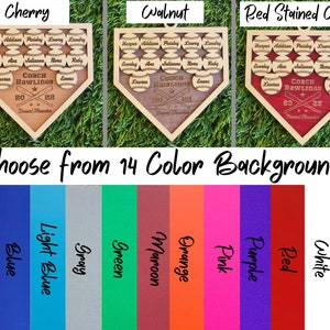 Home Plate Shaped Softball Team Ornament Baseball Team Ornament Coach Gift Personalized Up to 8-14 names your choice of 14 Color Backgrounds