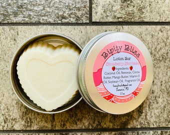 Strawberry Shortcake Handmade Solid Lotion Bar Made With Cocoa Butter, Mango Butter, Coconut Oil, Beeswax -  Moisturizer For Dry Skin