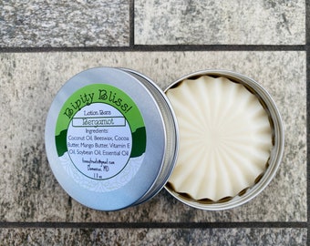 Bergamot Handmade All Natural Lotion Bar made with Cocoa & Mango Butter, Coconut Oil - Essential Oil - Holiday Gift