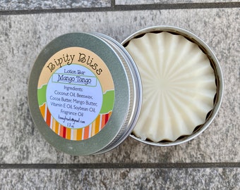 Mango Tango Handmade Solid Lotion Bar made with Cocoa Butter, Mango Butter, Coconut Oil, Beeswax -  Moisturizer for Dry Skin - Summer Scent