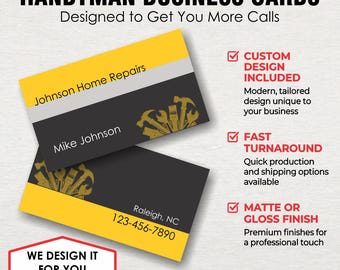 Handyman Business Cards Custom, Contractor Business Card Printed, Construction Business Cards, Custom Business Card with Logo
