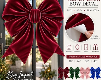 Oversized Velvet Bow Decal, Removable Wall or Window Christmas Decor