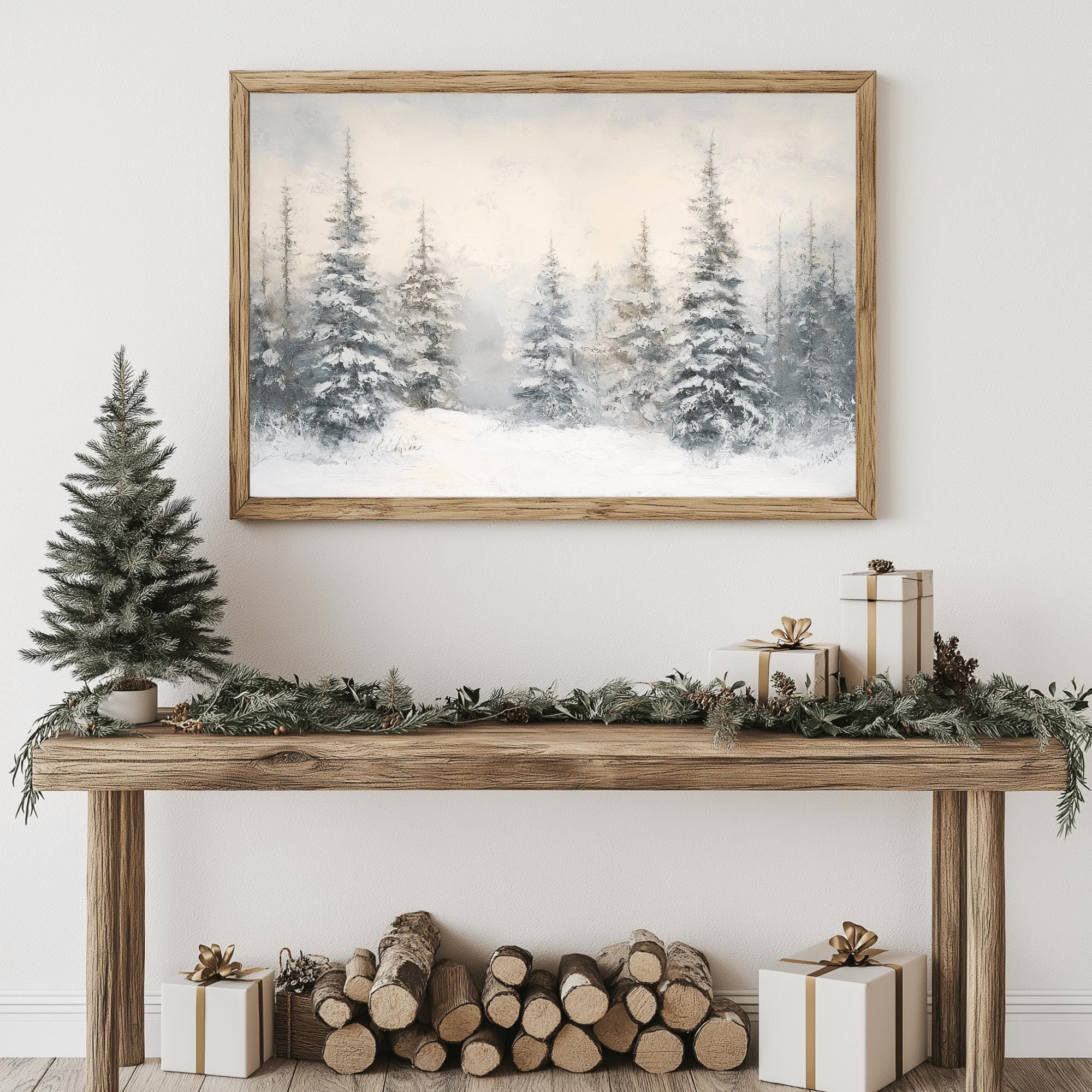 Winter Forest Digital Wall Art Print Snowy Landscape Printable Holiday ...