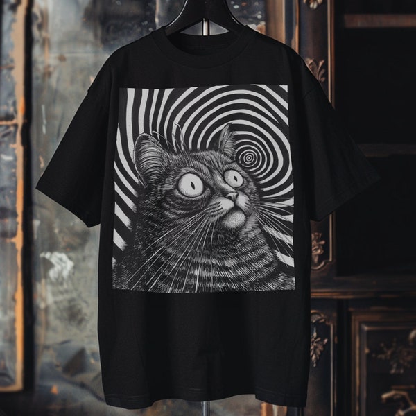 Hypnotic Cat T Shirt Mesmerizing Black White Cat Tee Optical Illusion Art Shirt Edgy Cat Lover Gift Unisex Casual Wear