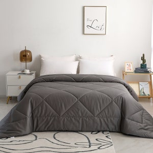 LEISURELY COLLECTION All Season 100% Cotton Quilted Comforter Soft Breathable Fluffy Midnight Grey