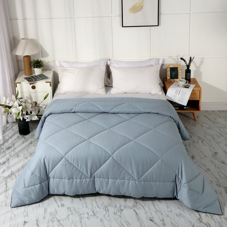 LEISURELY COLLECTION All Season 100% Cotton Quilted Comforter Soft Breathable Fluffy Gray