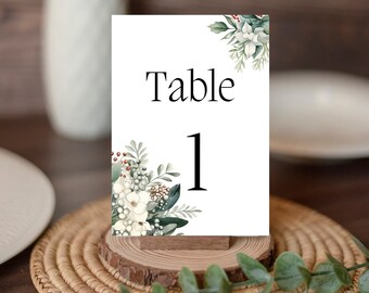 Wedding Table Number Template, Christmas Table Decor Instant Digital Download, Canva Template, Winter Wedding Table Number