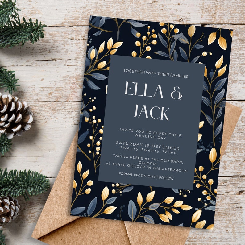 Christmas Wedding Invitation Template Winter Wedding Invite Digital Download Canva Template Modern Wedding Template Wedding Invitation Card image 1