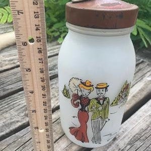 Vintage Cocktail Shaker/Mixer -  Frosted Glass with Red Metal Lid