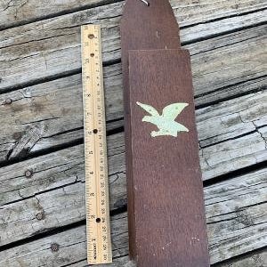 Wood Long Match Stick Holder with Metal Gold Eagle