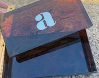 Vintage Brown Opaque Heavy Plastic Box with A on top.  8.5" x 4.5" x 1.75"