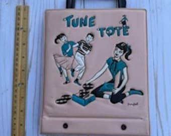 1950s Pink Ponytail Record Tune Tote w/3 45 rpm records