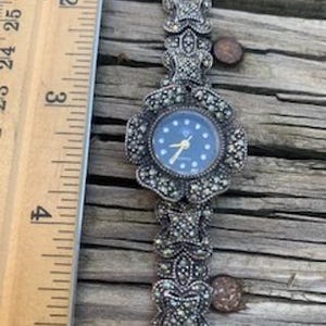 Vintage Sterling Silver Marcasite Diamond Numerals Art Deco  display picture 2