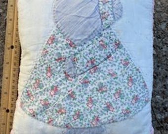 Vintage Handmade Sunbonnet Sue Throw Pillow made from Old Quilt Square