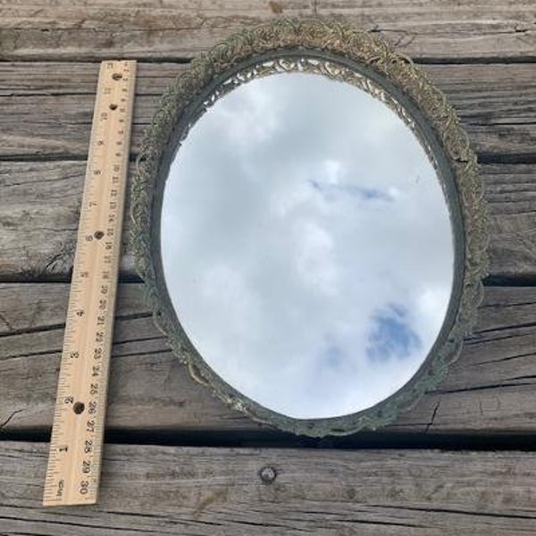 Vintage Mirrored Dresser Oval Vanity Tray