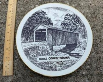 Vintage Covered Bridge Parke County, Indiana Tidemark Co. Collectible Plate 8.5"