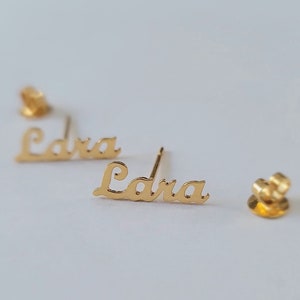 Orecchino 14K Solid Gold Name, 14K Solid Gold Name Stud, 14K Solid Gold Word Stud, Orecchini personalizzati, Orecchini personalizzati in oro,
