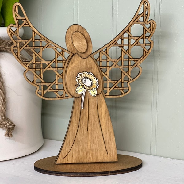 Sunflower Angel, Angel Rattan Wings, Angel heart,Praying Angel, Wooden Angel,