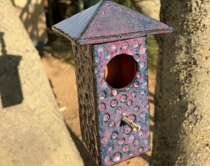 Slender Square Birdhouse with Hip Roof | Handmade Pottery | Fun Yard Art | Birthday Gift | Housewarming or Host Gift | Anytime Gift