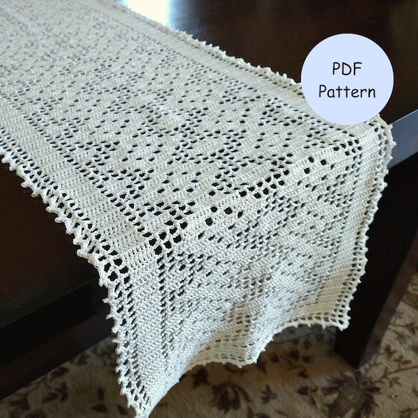 Filet Crochet Pattern: Diamond Table Runner