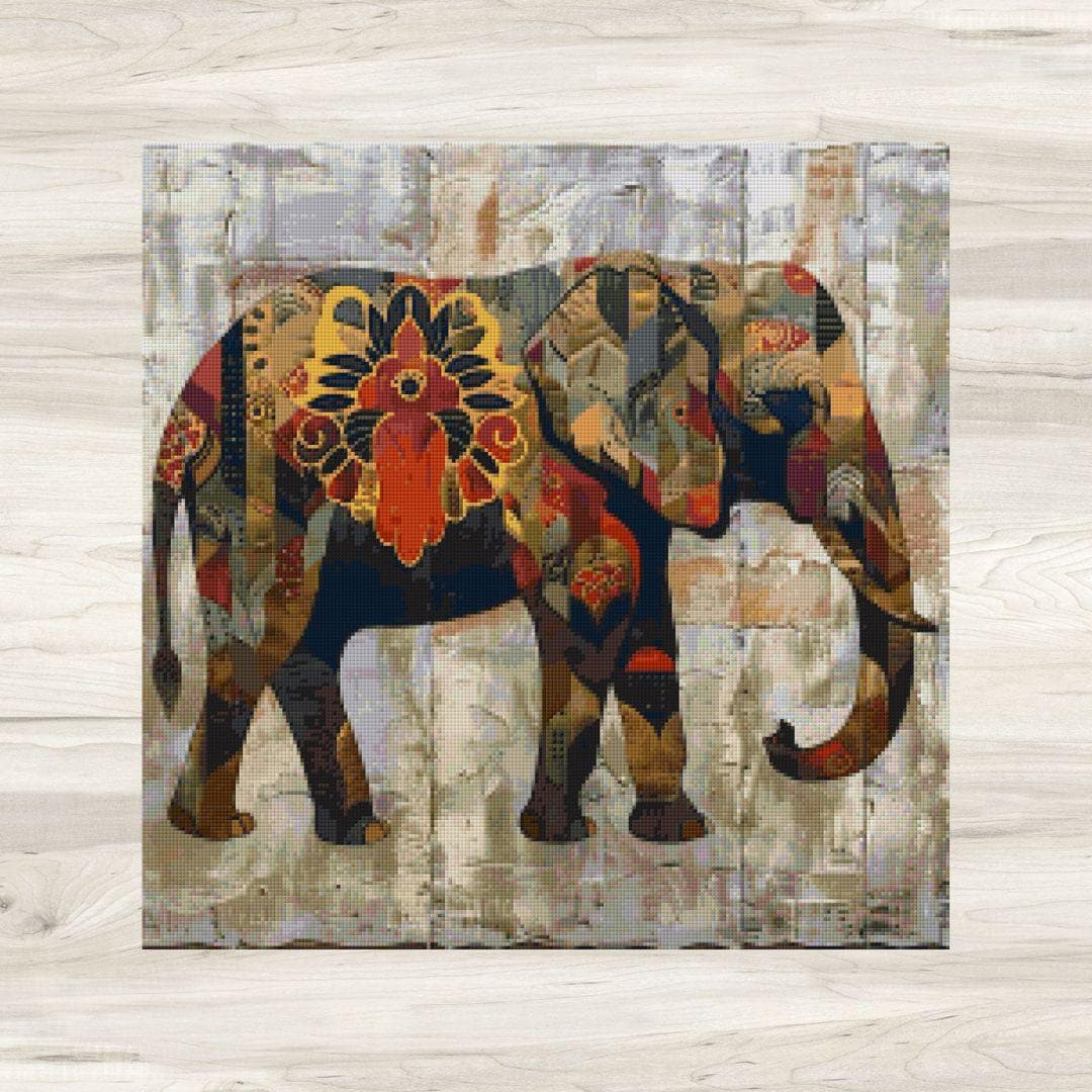 クロスステッチパターン：アフリカの動物フォークアート象13 - PDF