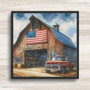 Cross Stitch Pattern: Patriotic Rural Americana Motif 5 - PDF Instant Download