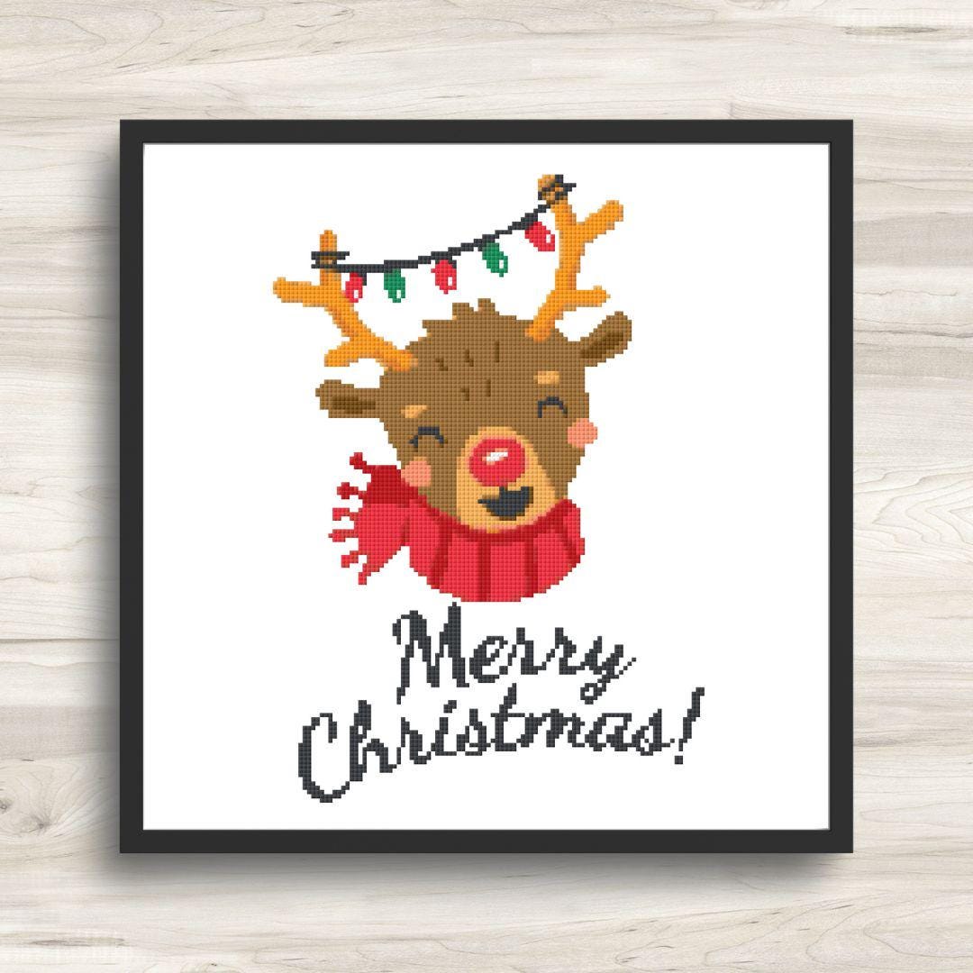 Merry Christmas Reindeer Cross Stitch Pattern - PDF Download - Etsy