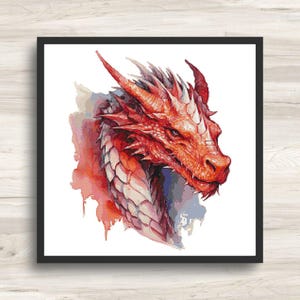 Cross Stitch Pattern: Red Dragon Head Portrait - PDF Instant Download