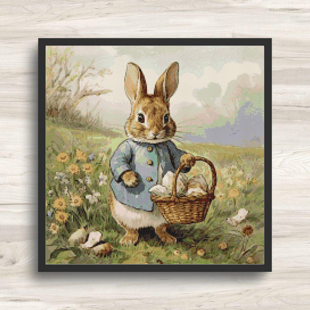 Cross Stitch Pattern: Easter Bunny With Basket - PDF Instant Download ...