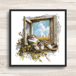 Cross Stitch Pattern: Farm Window Cat - PDF Instant Download