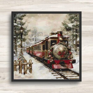 Kreuzstich Stickmuster: Weihnachtszug Winterurlaub Motiv 2 - PDF Instant Download