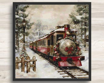 Gráfico de Ponto Cruz: Trem de Natal - Motivo de Festas de Inverno 2 - Download Instantâneo em PDF