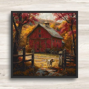 Cross Stitch Pattern: Autumn Red Barn Rural Americana Motif 5 - PDF Instant Download