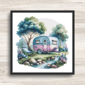 Kreuzstich Muster: Vintage Camper Caravan Motiv 4 - PDF Instant Download