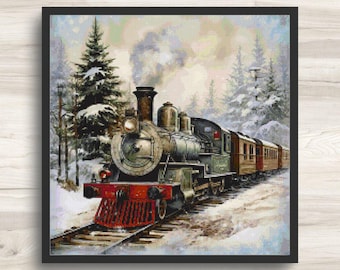 Gráfico de Ponto Cruz: Trem de Natal - Motivo de Inverno 3 - Download Instantâneo em PDF