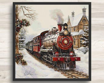 Gráfico de Ponto Cruz: Trem de Natal - Motivo de Festa de Inverno 1 - Download Instantâneo em PDF