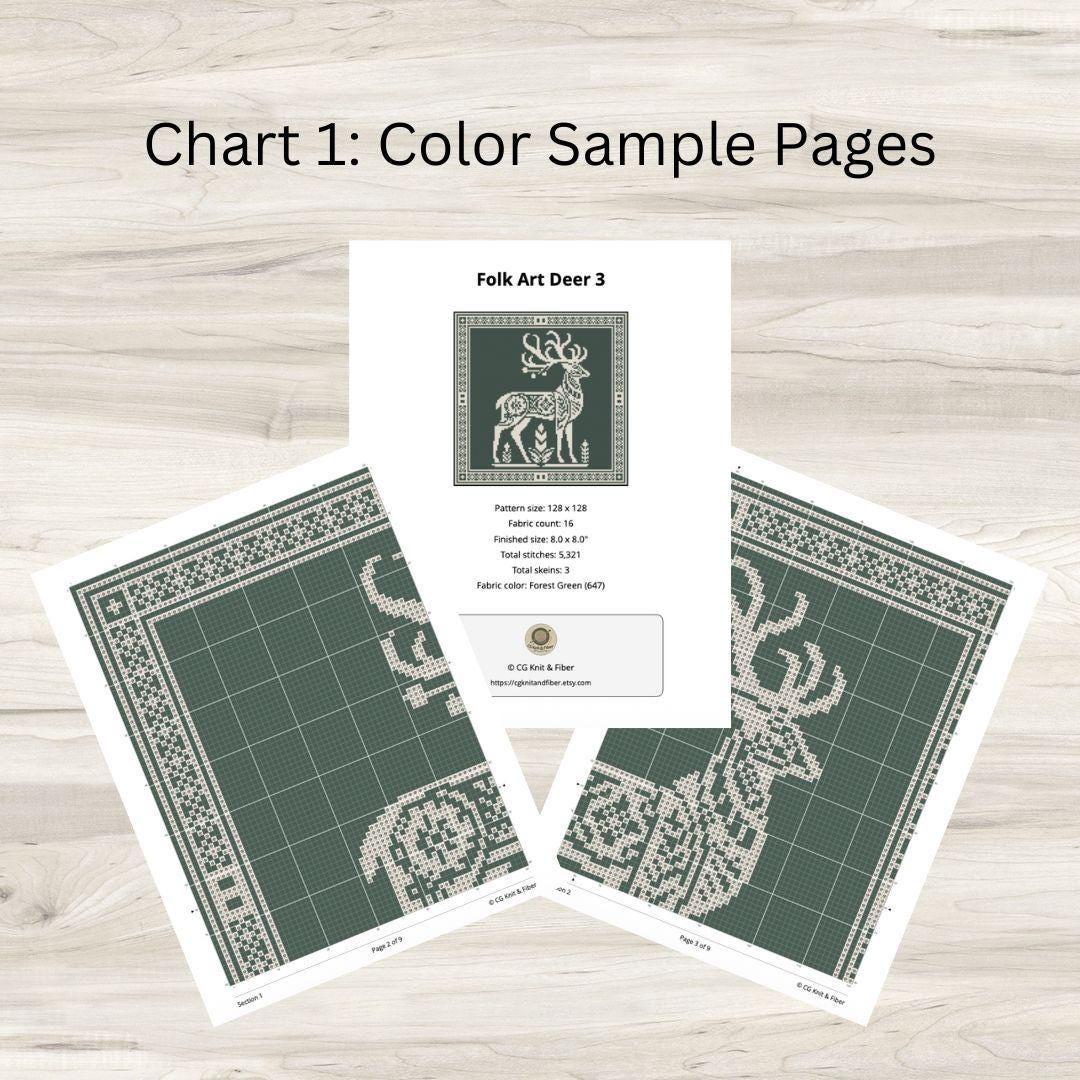 Folk Art Deer Cross Stitch Pattern - Monochrome Motif 3 - PDF Download ...