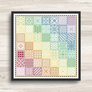 Mosaic Cross Stitch Pattern - Square Tile Sampler Rainbow - PDF Download Pattern Keeper Compatible