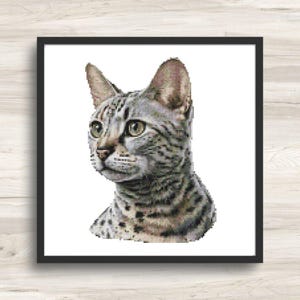 Cross Stitch Pattern: Egyptian Mau Cat Portrait - PDF Instant Download