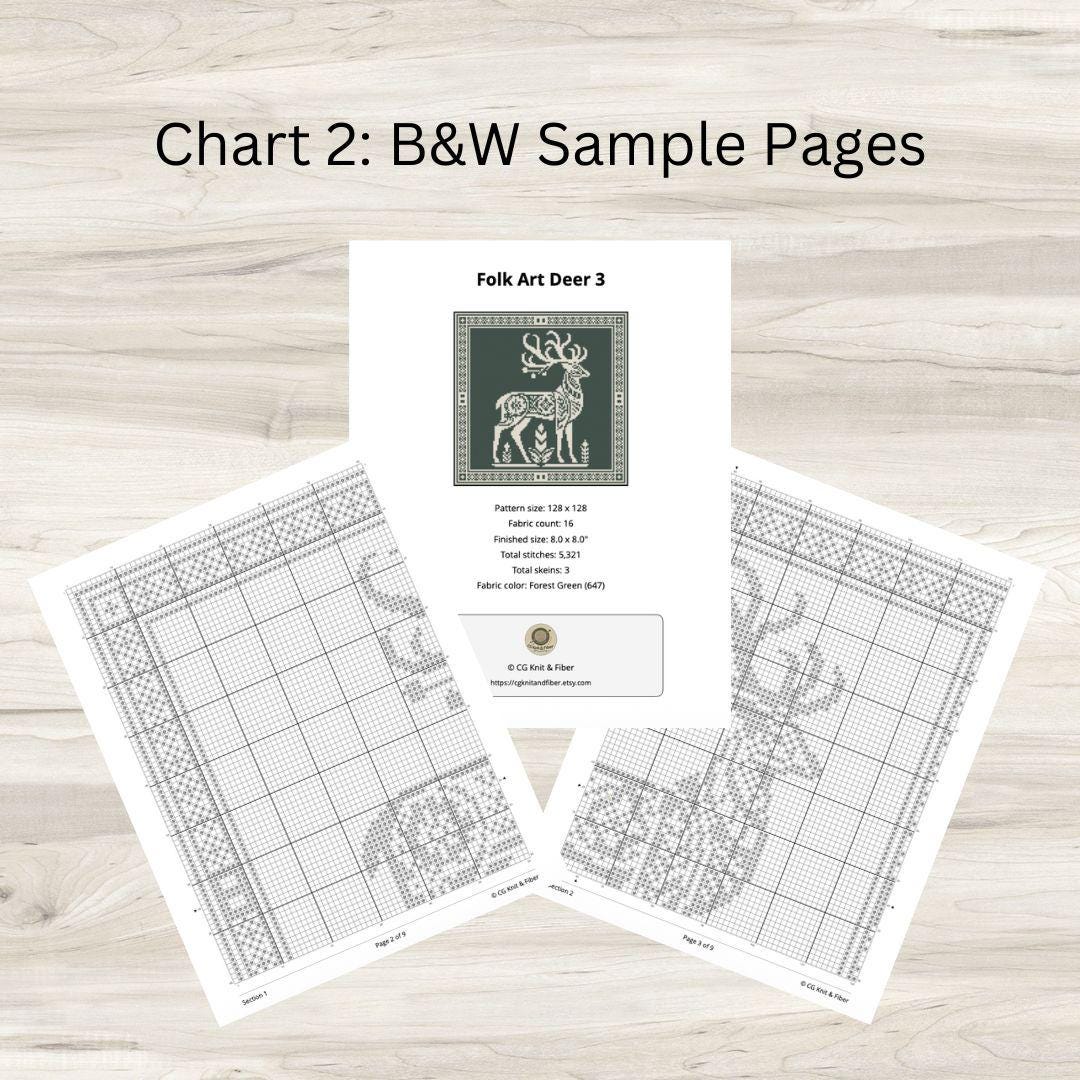 Folk Art Deer Cross Stitch Pattern - Monochrome Motif 3 - PDF Download ...