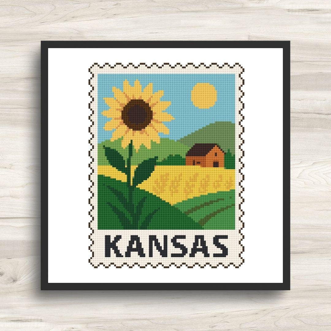 Kansas Cross Stitch Pattern - Midwest State Postage Stamp - PDF ...