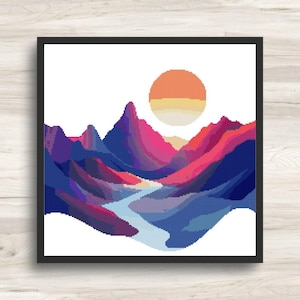 Patrón de punto de cruz de paisaje - Arte abstracto 2 - Descarga en PDF compatible con Pattern Keeper