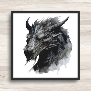 Cross Stitch Pattern: Black Dragon Head Portrait - PDF Instant Download
