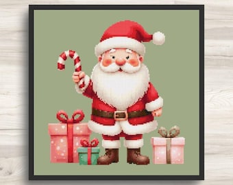 Santa Cross Stitch Pattern - Christmas Candy Cane 16 - PDF Download