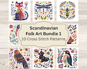 Scandinavian Folk Art Cross Stitch Pattern Bundle One - 10 PDF