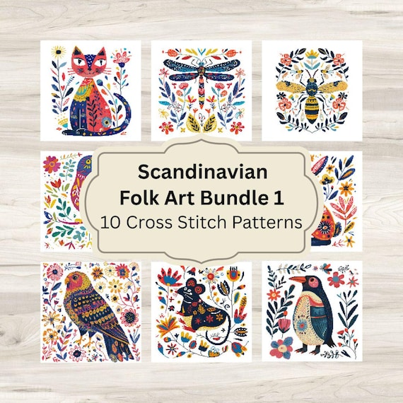 Scandinavian Folk Art Cross Stitch Pattern Bundle One - 10 PDF