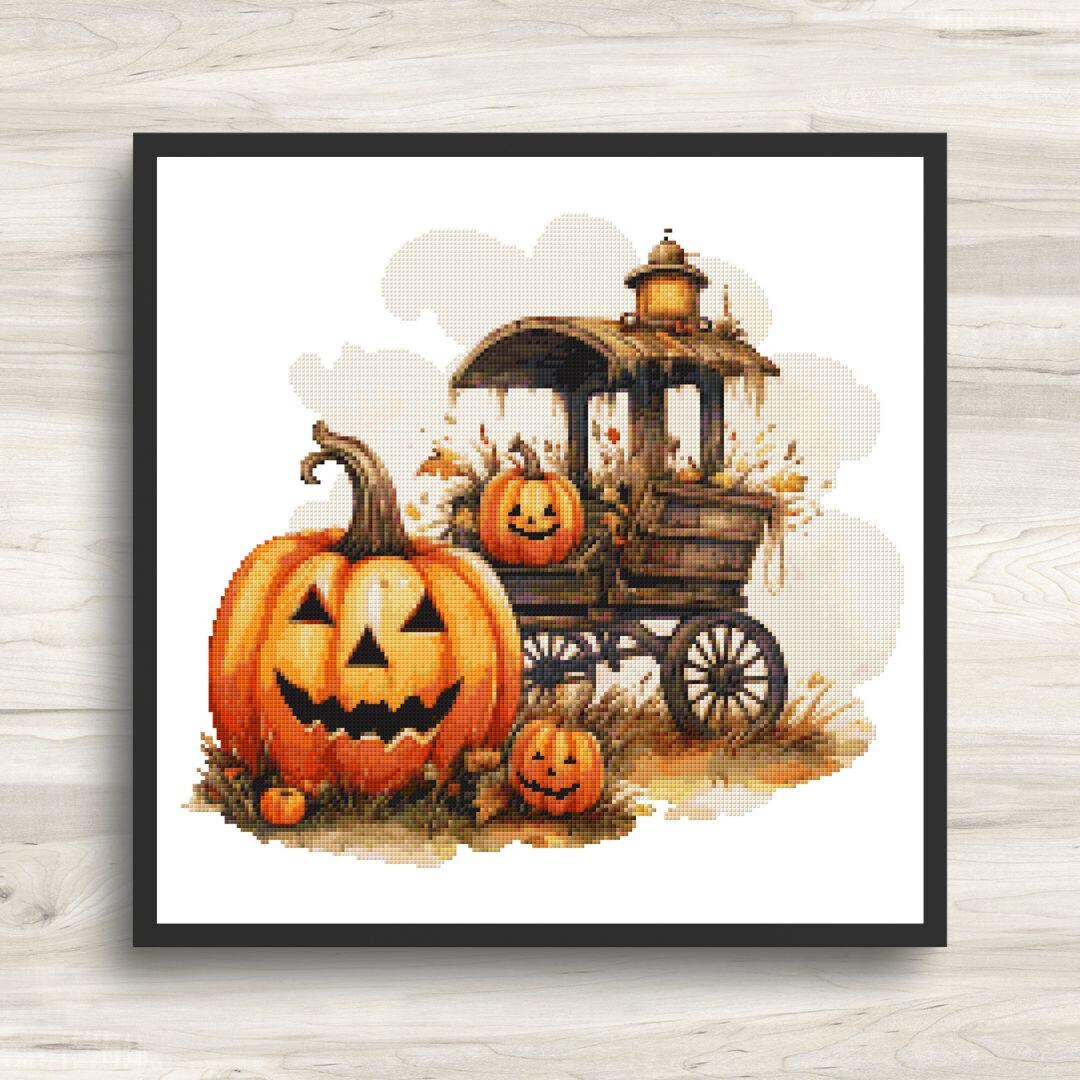 Halloween Pumpkin Cross Stitch Pattern - Jack-o-lantern & Wagon 7 - PDF ...