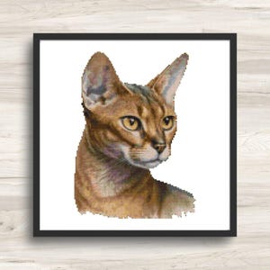 Abyssinian Cat Cross Stitch Pattern PDF – Feline Embroidery Chart – Digital Pet Portrait Design – DIY Cat Lover Needlepoint