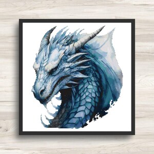 Cross Stitch Pattern: Blue Dragon Head Portrait - PDF Instant Download