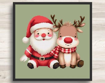 Santa Claus Cross Stitch Pattern - Christmas Reindeer 2 - PDF Download